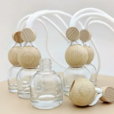 12 ml round glass car diffuser bottles with wood-grain caps