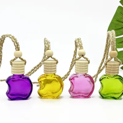 10 ml apple-shaped glass car air freshener bottles with hanging cord