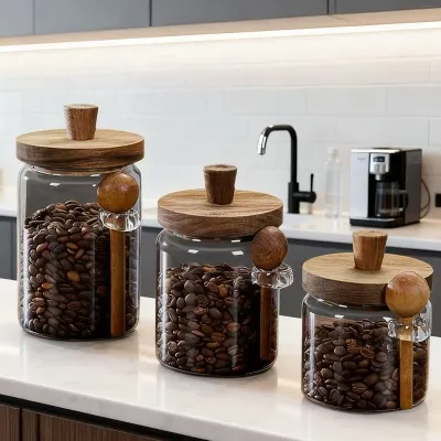 Heat resistant borosilicate glass coffee jars