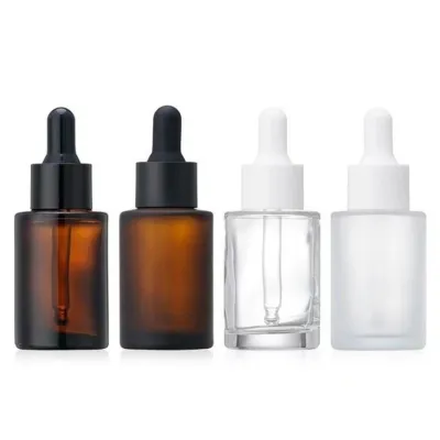 Flat-shoulder glass dropper bottles