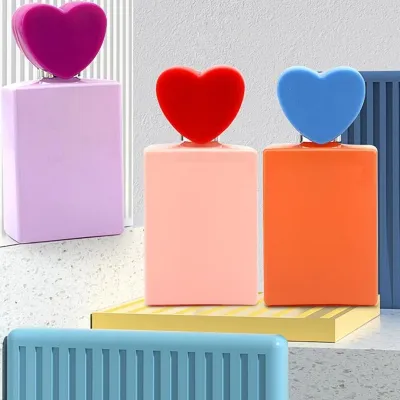 Rectangular velvet-finish glass perfume bottles with heart-shaped cap (50ml)