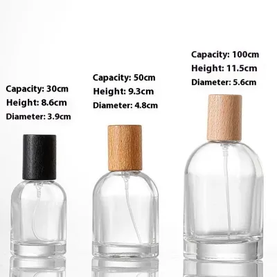 Cylindrical glass perfume bottles with fine mist sprayer (30ml / 50ml / 100ml)