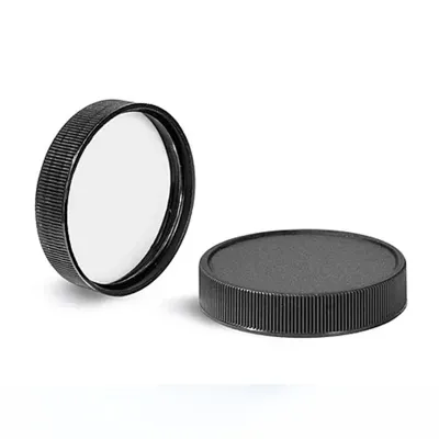 Black polypropylene ribbed caps with PE liner