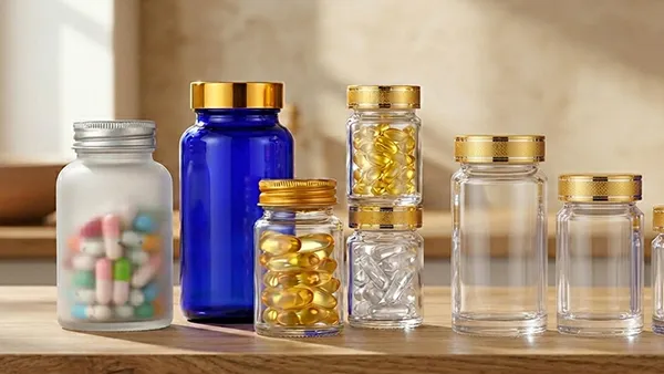 Glass Health Supplement Bottles (Wide Mouth Packer Bottles)