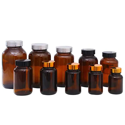 Glass Health Supplement Bottles (Wide Mouth Packer Bottles)