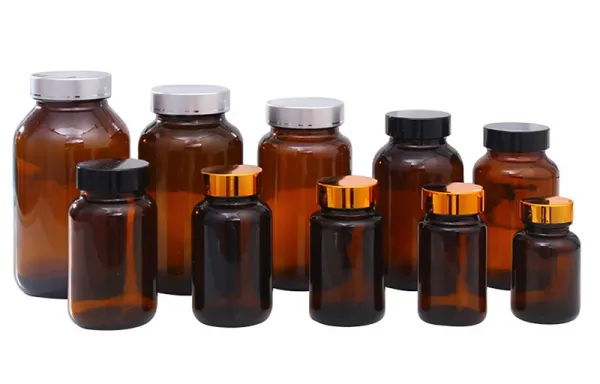 Glass Health Supplement Bottles (Wide Mouth Packer Bottles)