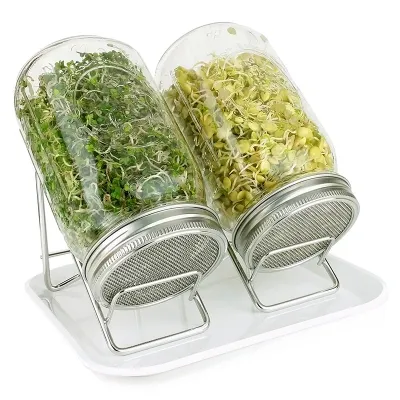 Sprouting lids with built-in stand for wide-mouth Mason jars
