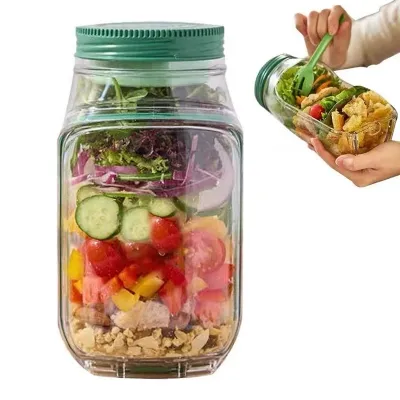 Mason jar salad containers with leakproof dressing compartment